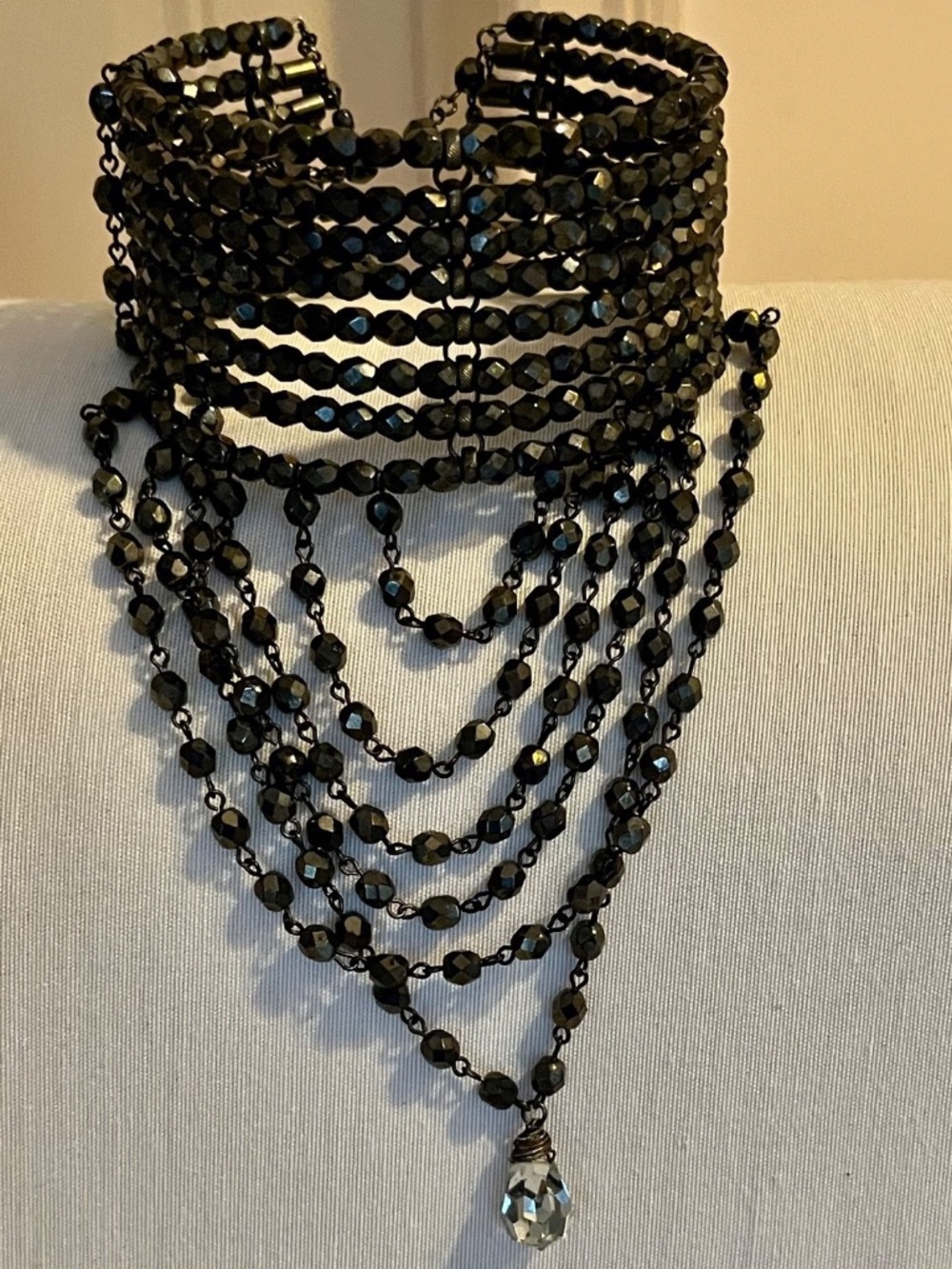 Victorian Necklace Choker, Vintage, Beaded, Black, A Rare Find, OS